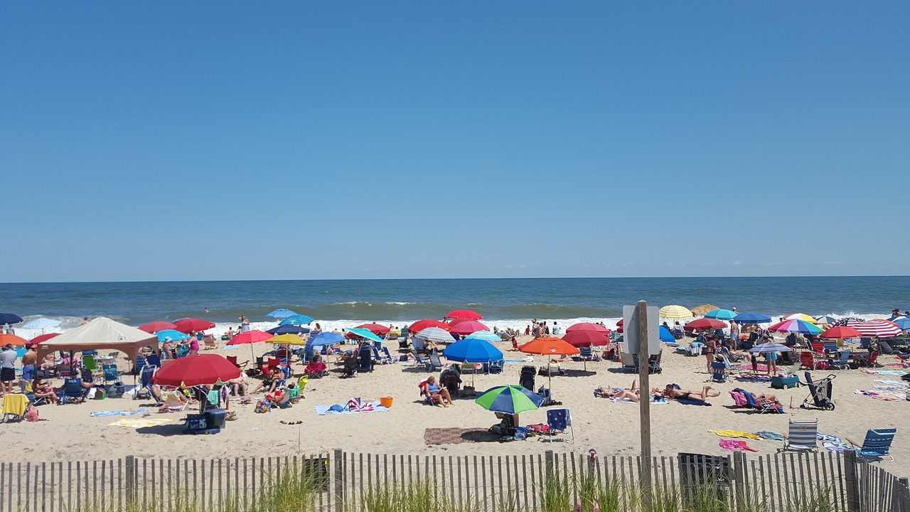 Umbrellas on the shore at Bethany Beach, Delaware