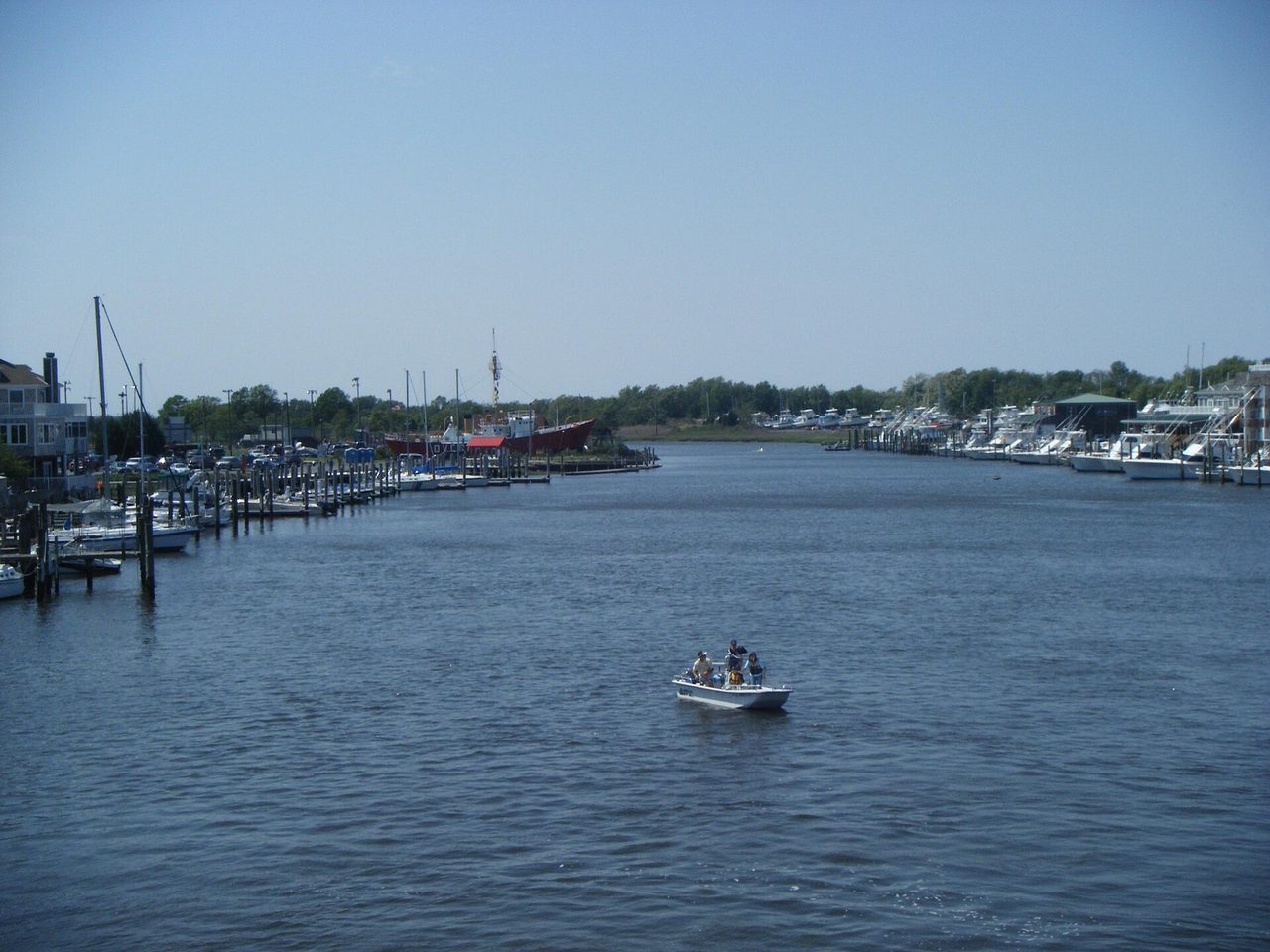 Lewes-Rehoboth Canal with boats and marina, Lewes, Delaware